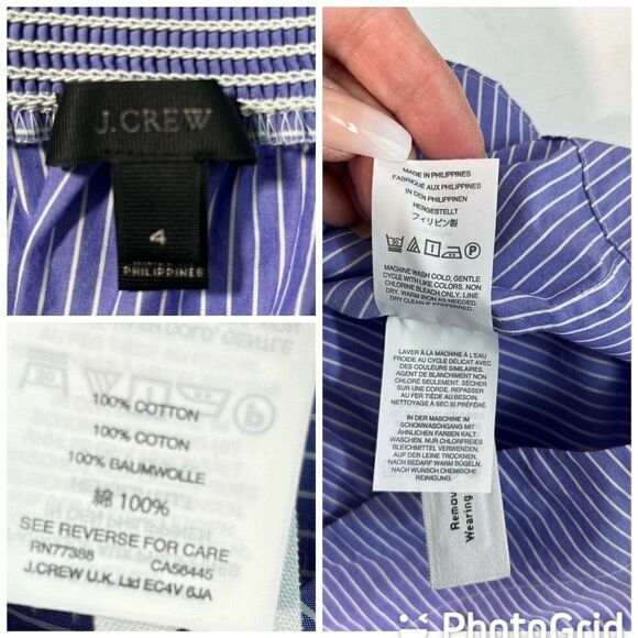 J.Crew Womens Off-The-Shoulder Top Shirt size 4 Blue White Pinstriped Shirring - Picture 4 of 11